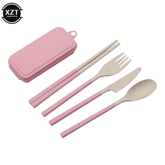 Foldable Wheat Straw Cutlery Set – Eco-friendly Travel Dinnerware