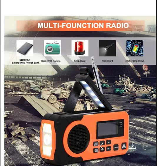 Versatile DAB/DAB+/FM Digital Radio with Solar and Hand Crank Recharge