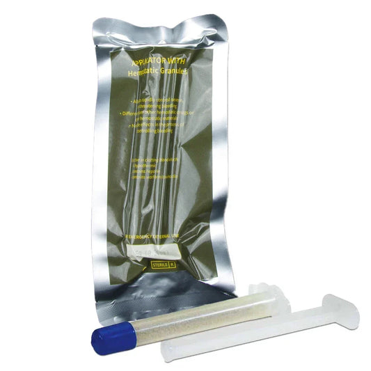 Chitosan Powder Applicator with Hemostatic Granule Bandage for Emergency Use