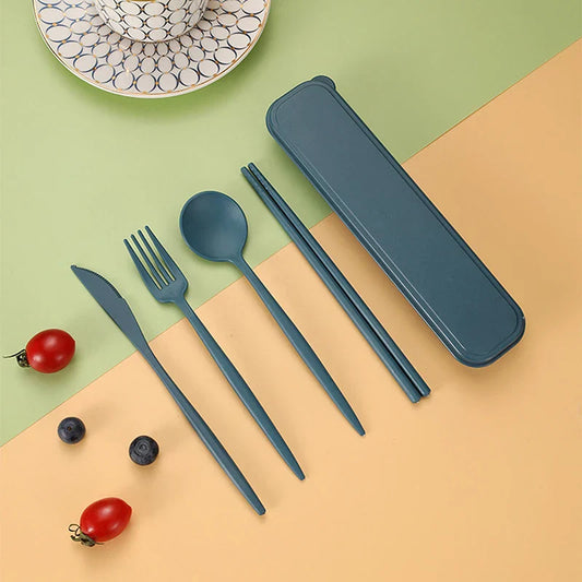 4Pcs Travel Cutlery Sets – Portable Wheat Straw Tableware