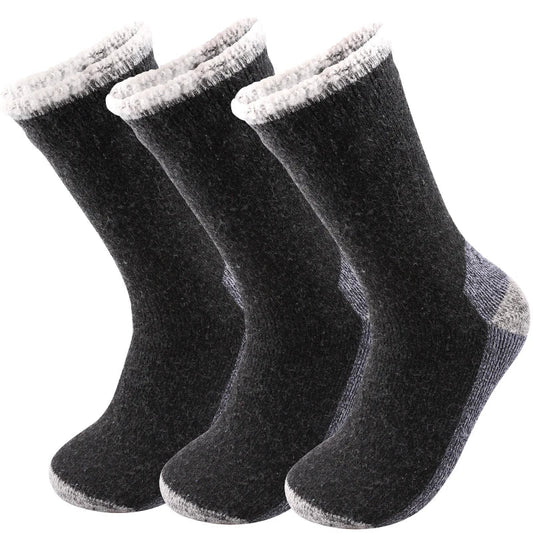 3Pairs Super Thick Merino Wool Socks Male Men Winter Thermal Cashmere Socks Fleece Terry Loop Middle Tube Socks High Quality