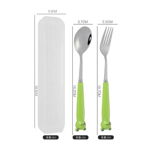 Portable Cartoon Tableware Set for Kids – Fun &amp; Durable Utensils with Case