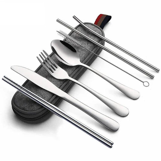 Essential 8-Piece Reusable Travel Cutlery Set for Eco-Conscious Travelers